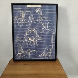 Stupell Industries Vintage Dinosaur Blueprints Dino Fact Graph Framed
